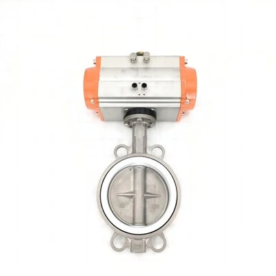 Pneumatic Stainless Hlau PTFE Wafer Npauj Npaim Valve Rov Qab Qhia Pom